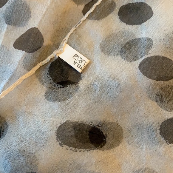 Black Polka Dot White Fine Silk Scarf - Picture 13 of 14